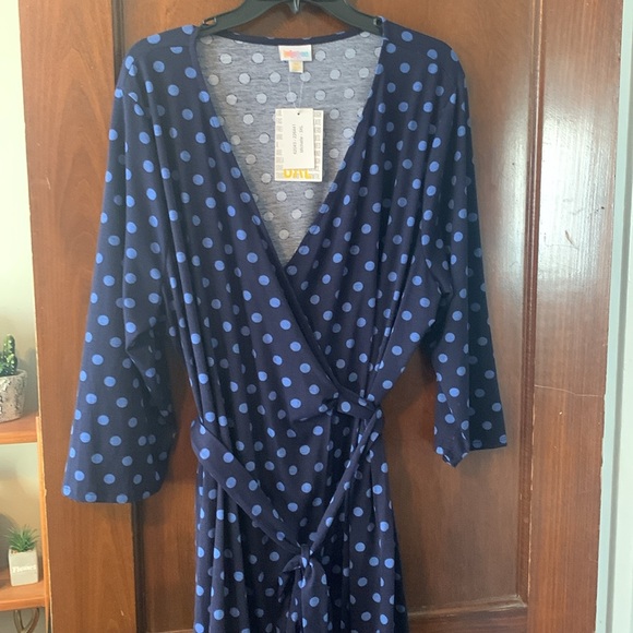 Brand new Lularoe navy blue polka dot true wrap midi dress 😍😍😍 - Picture 3 of 12